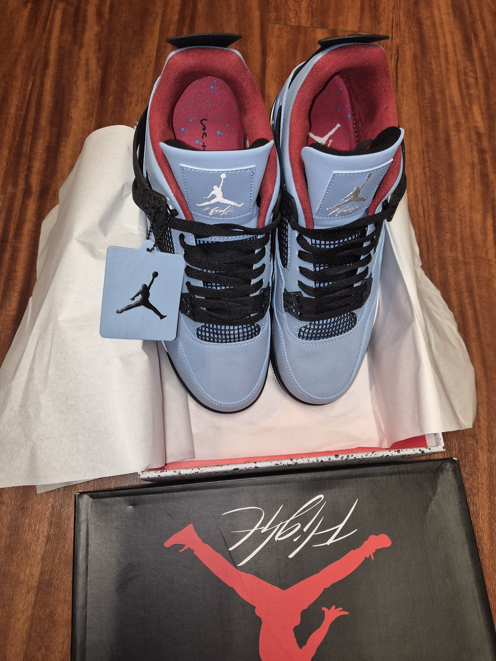 Air Jordan 4 Retro Light Blue/Red Basketball Sneakers Size M 13